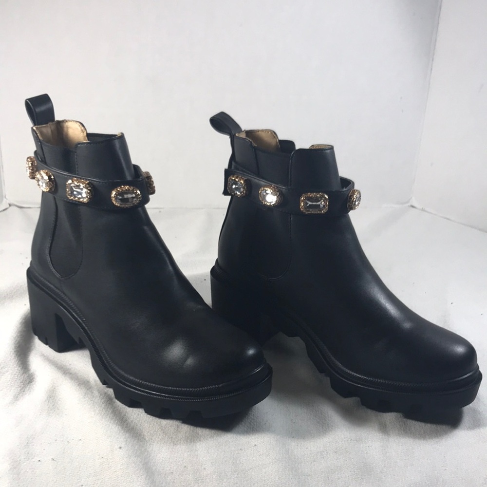 Steve Madden Women’s Amulet Black Ankle Boots with Embellished Adjustable Strap